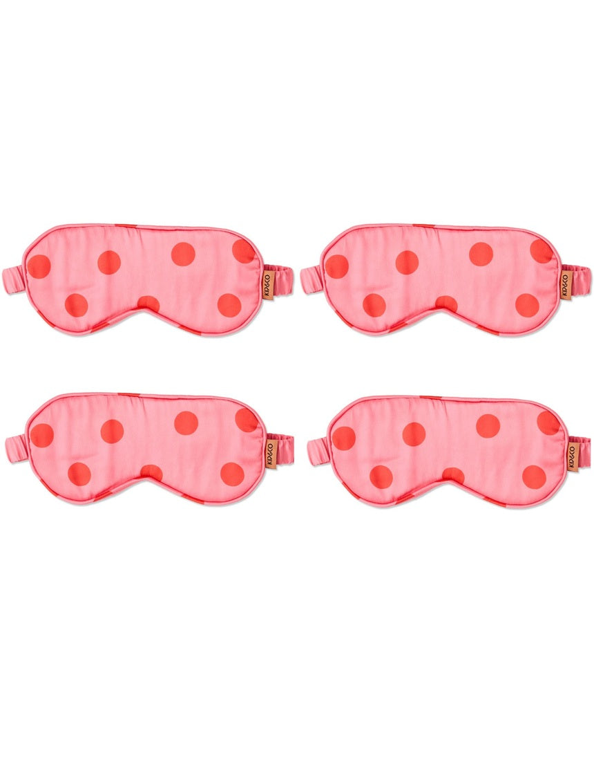 Kip & Co pink polka dot eco satin bon bon eye mask 4-piece set for sleep accessories