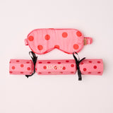 Kip & Co pink polkadot eco satin Bon Bon eye mask 4-piece set with soft sleep masks