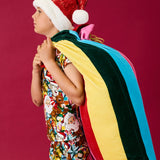 Kip & Co Rainbow Joy velvet Santa sack with colourful rainbow design for Christmas decorations
