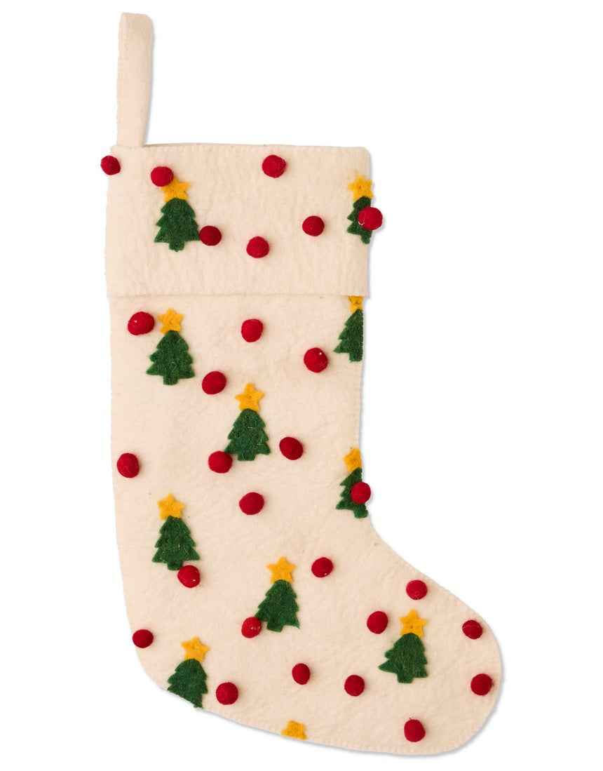 Kip & Co Under The Tree felt Christmas stocking decoration with festive tree design
