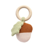 Living Textiles Acorn Teething Ring Rattle in Whimsical Wonderland, soft fabric baby teether with rattling sounds and cute acorn design.
