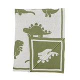 Living Textiles knitted pram blanket in dinosaur pattern, soft and cozy baby blanket perfect for infants and strollers.