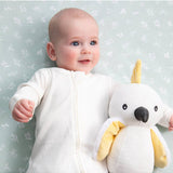Living Textiles knitted toy Colin the Cockatoo, soft plush bird with detailed feathers, perfect for cuddling.