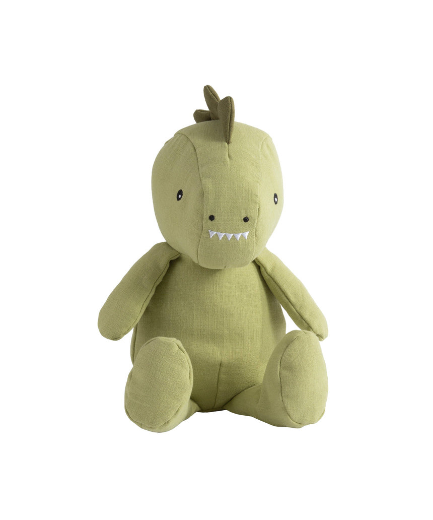 Living Textiles large linen soft toy featuring Dennis the Dinosaur, a cozy and charming plush dinosaur for children.