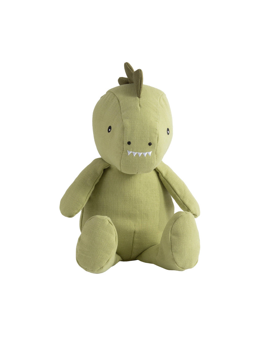 Living Textiles large linen soft toy featuring Dennis the Dinosaur, a cozy and charming plush dinosaur for children.
