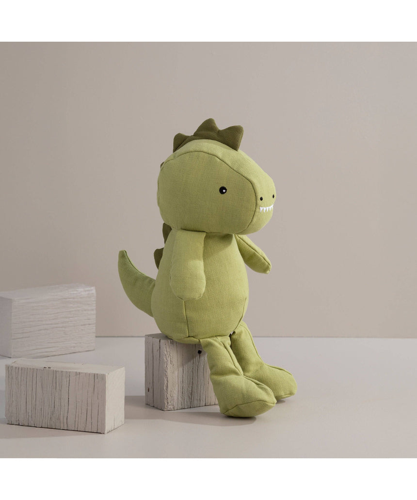 Living Textiles large linen toy Dennis the Dinosaur, soft and cuddly plush toy for children, featuring detailed dinosaur design.