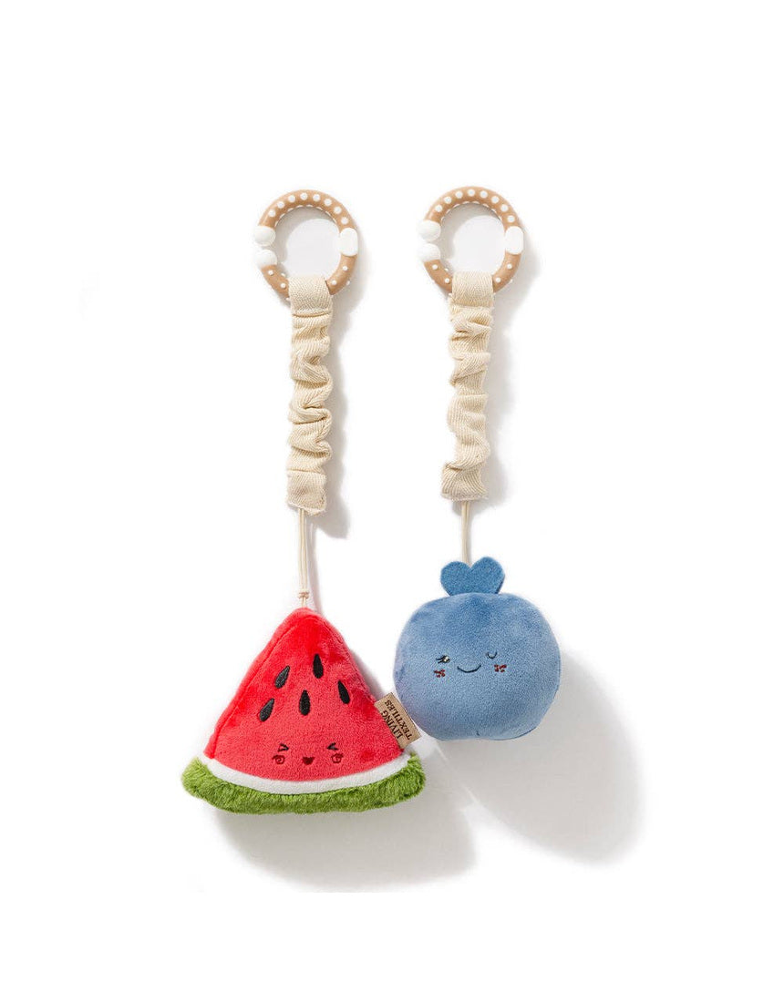 Living Textiles mini market stroller toys featuring colorful watermelon and blueberry plush toys for infants.
