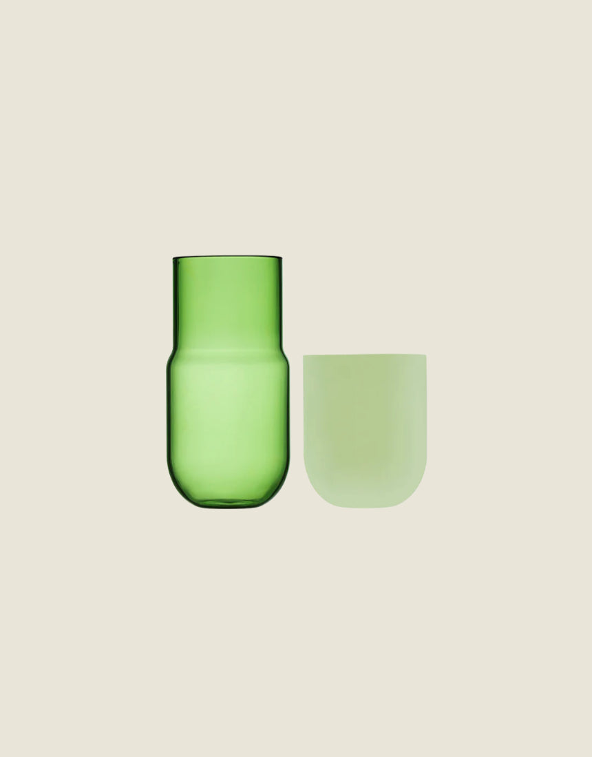 Maho Happi Pill glassware with avocado design, disassembled showcasing the colorful, decorative avocado-themed pieces.