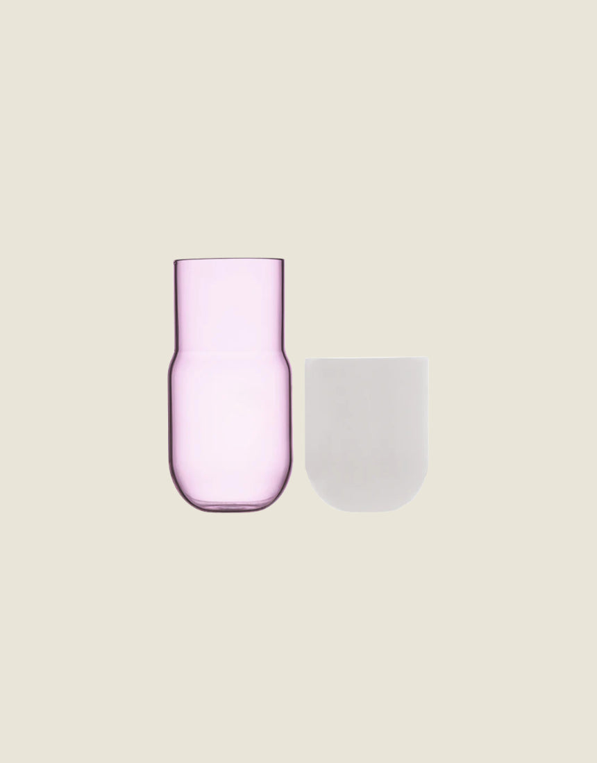 Maho Happi Pill fairy floss glassware disassembled, featuring clear glass with colorful fairy floss design elements.