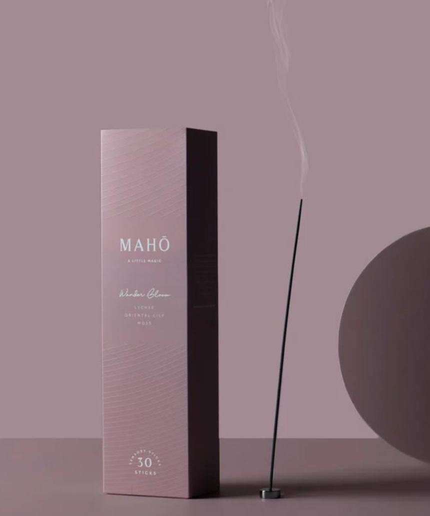 Maho Wander Bloom incense bundle with aromatic sticks and floral packaging, ideal for creating a calming, fragrant atmosphere.