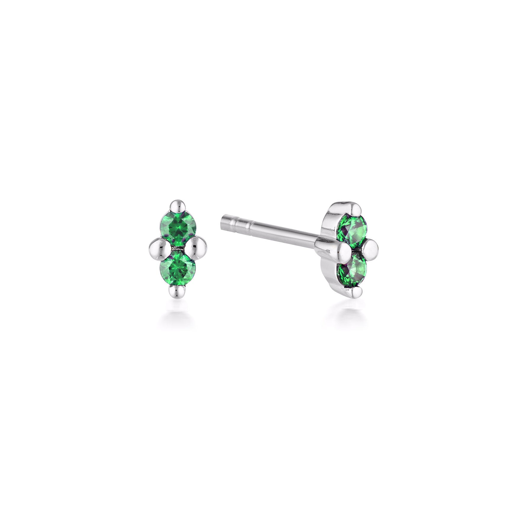 Linda Tahija Birthstone Stud Earrings in Silver, May - Created Emerald