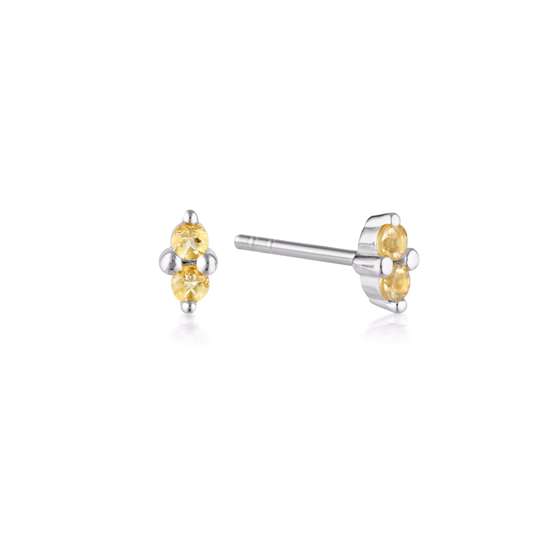 Linda Tahija Birthstone Stud Earrings in Silver, November - Citrine