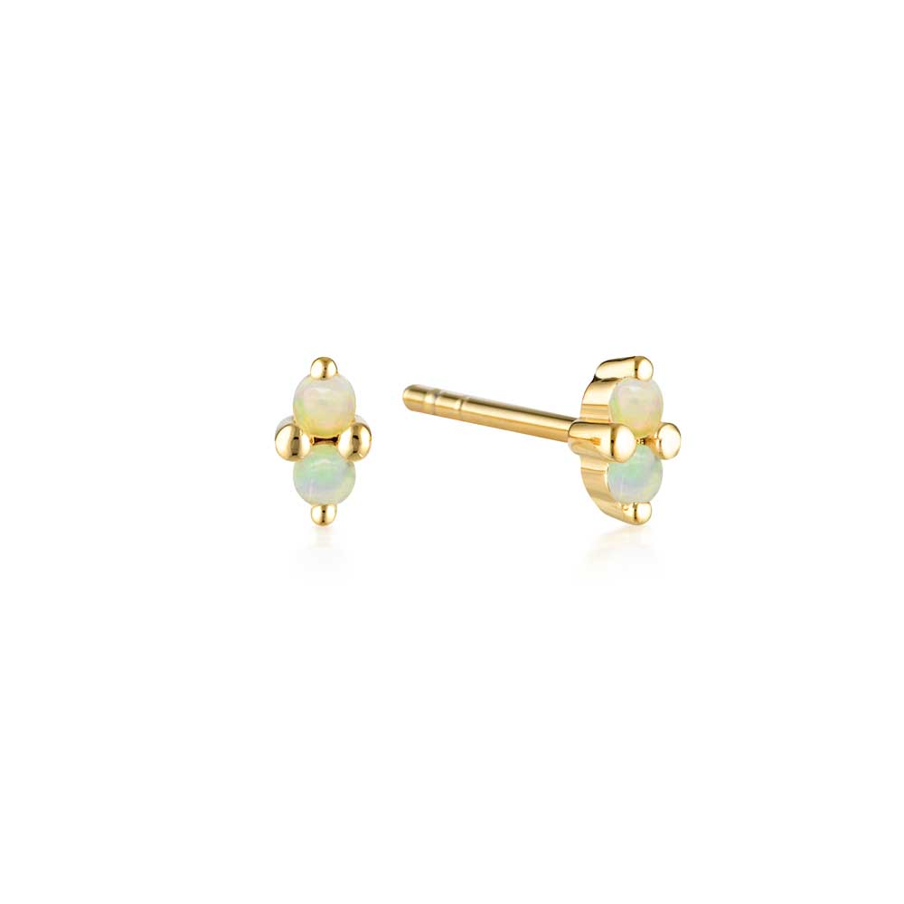 Linda Tahija Birthstone Stud Earrings in Gold, October - Opal