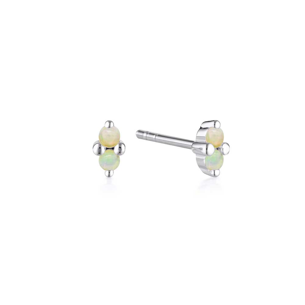 Linda Tahija Birthstone Stud Earrings in Silver, October - Opal