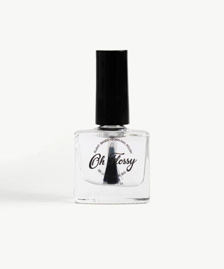 Kids' Oh Flossy nail polish in creamy violet, shown in a small bottle with a brush applicator, designed for children's nail art.