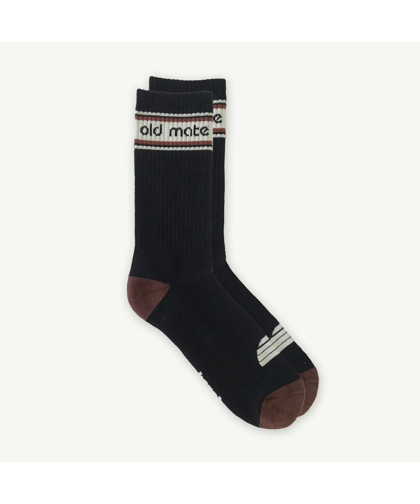 Banabae Old Mate organic cotton crew socks in black forest color, featuring a comfortable, natural-fit design.