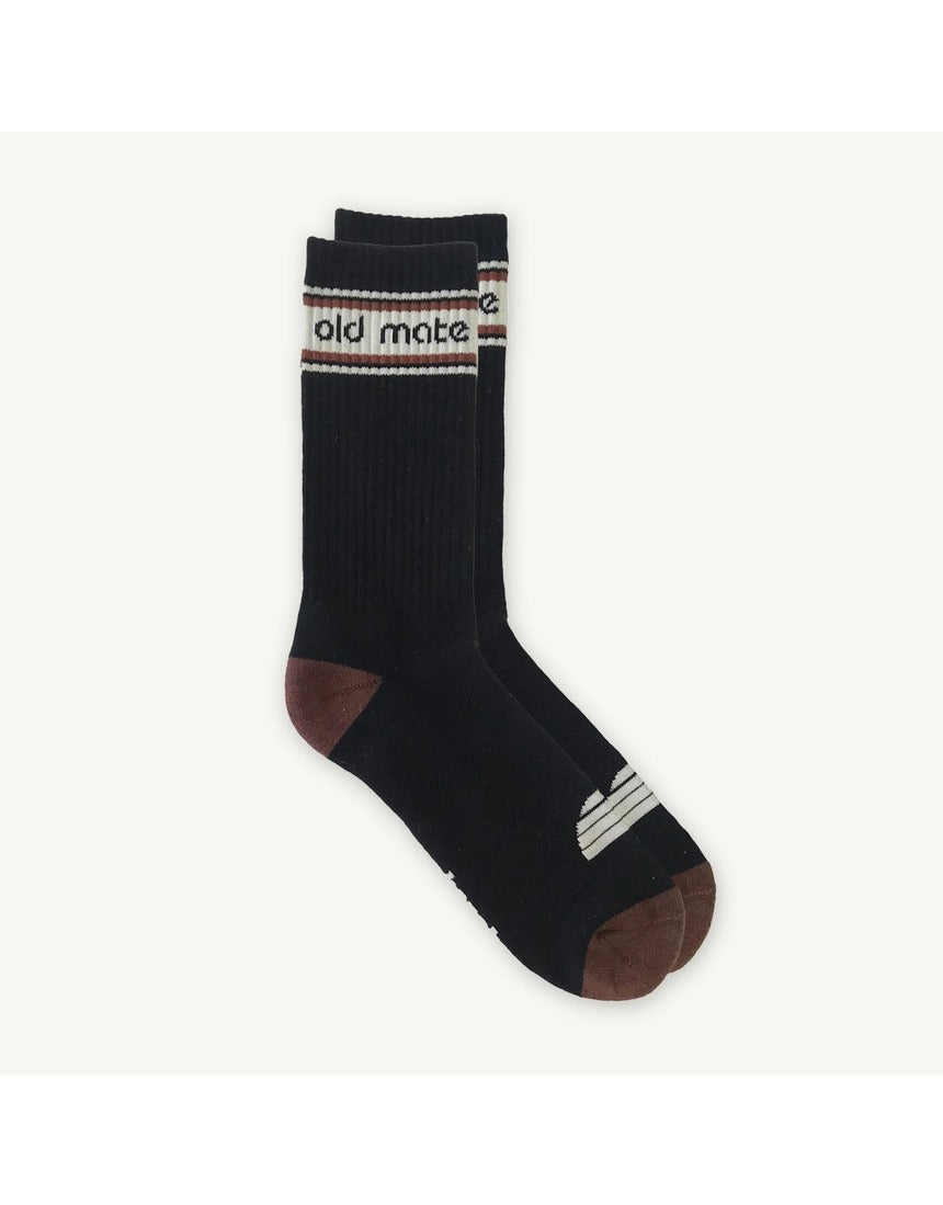 Banabae Old Mate organic cotton crew socks in black forest color, featuring a comfortable, natural-fit design.