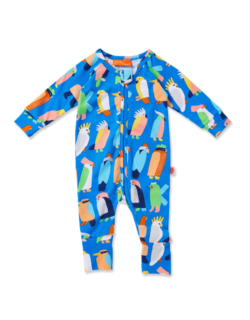Halcyon Nights - Flamin' Galahs Blue Long Sleeve Zip Suit, baby, Halcyon Nights - Say It Sister