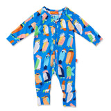 Halcyon Nights - Flamin' Galahs Blue Long Sleeve Zip Suit, baby, Halcyon Nights - Say It Sister
