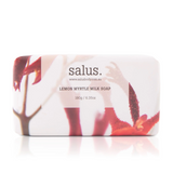 Salus Lemon Myrtle Milk Soap for bath and body, featuring lemon myrtle scent and creamy milk formula in a bar soap shape.
