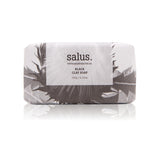 Salus Black Clay Soap 180g with natural black clay for cleansing and skin revitalization, shown wrapped in packaging.