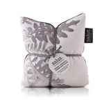 Salus Lavender & Barley Heat Pillow in grey with botanical design, featuring lavender and barley accents for soothing warmth.