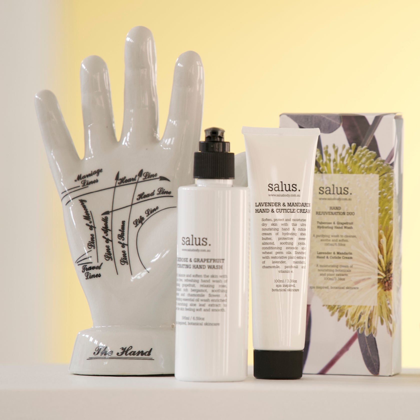 Salus Hand Rejuvenation Duo gift set featuring two skincare products for hand care and anti-aging.