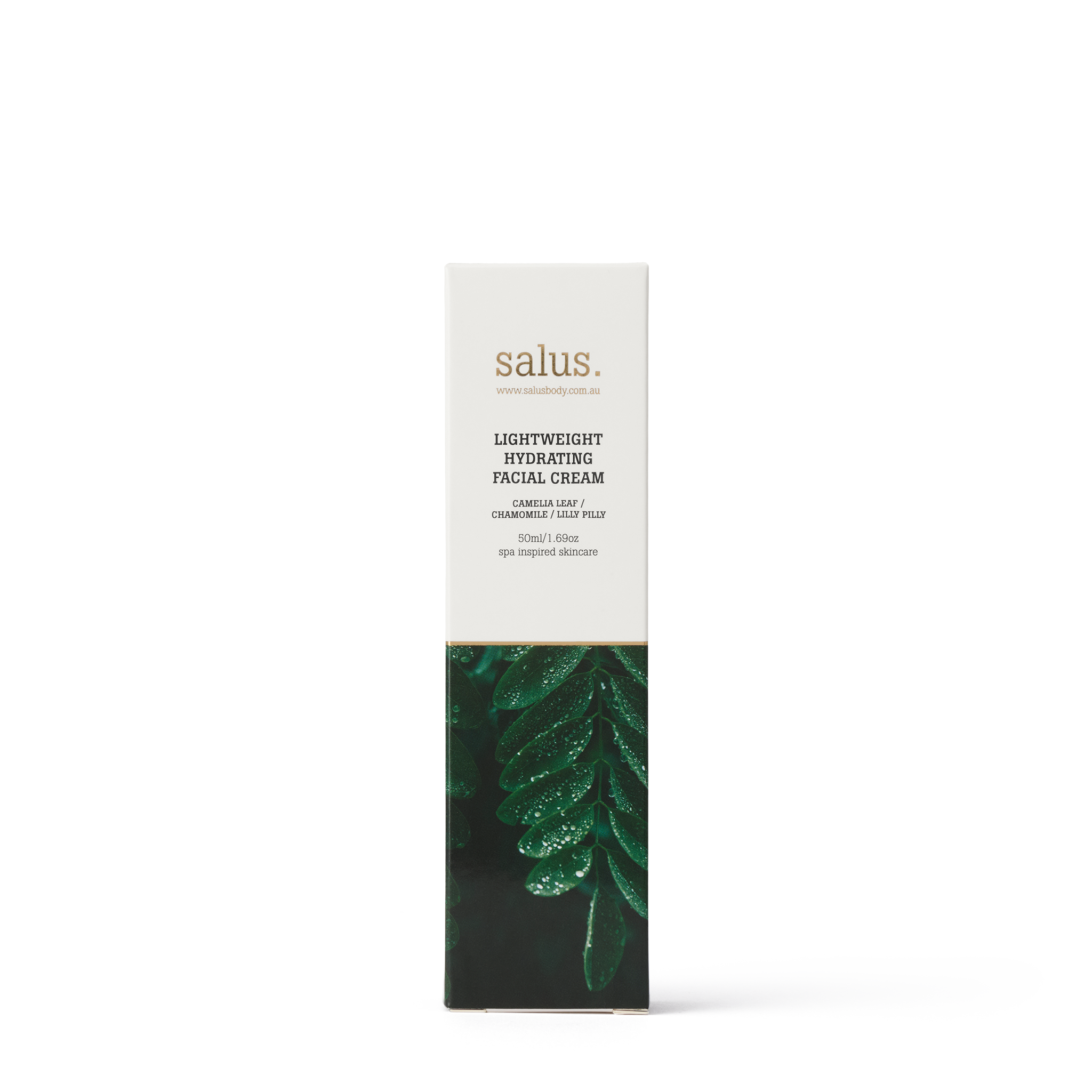 Salus Body Lightweight Hydrating Facial Cream in 50ml jar, showing smooth cream texture and packaging with brand label