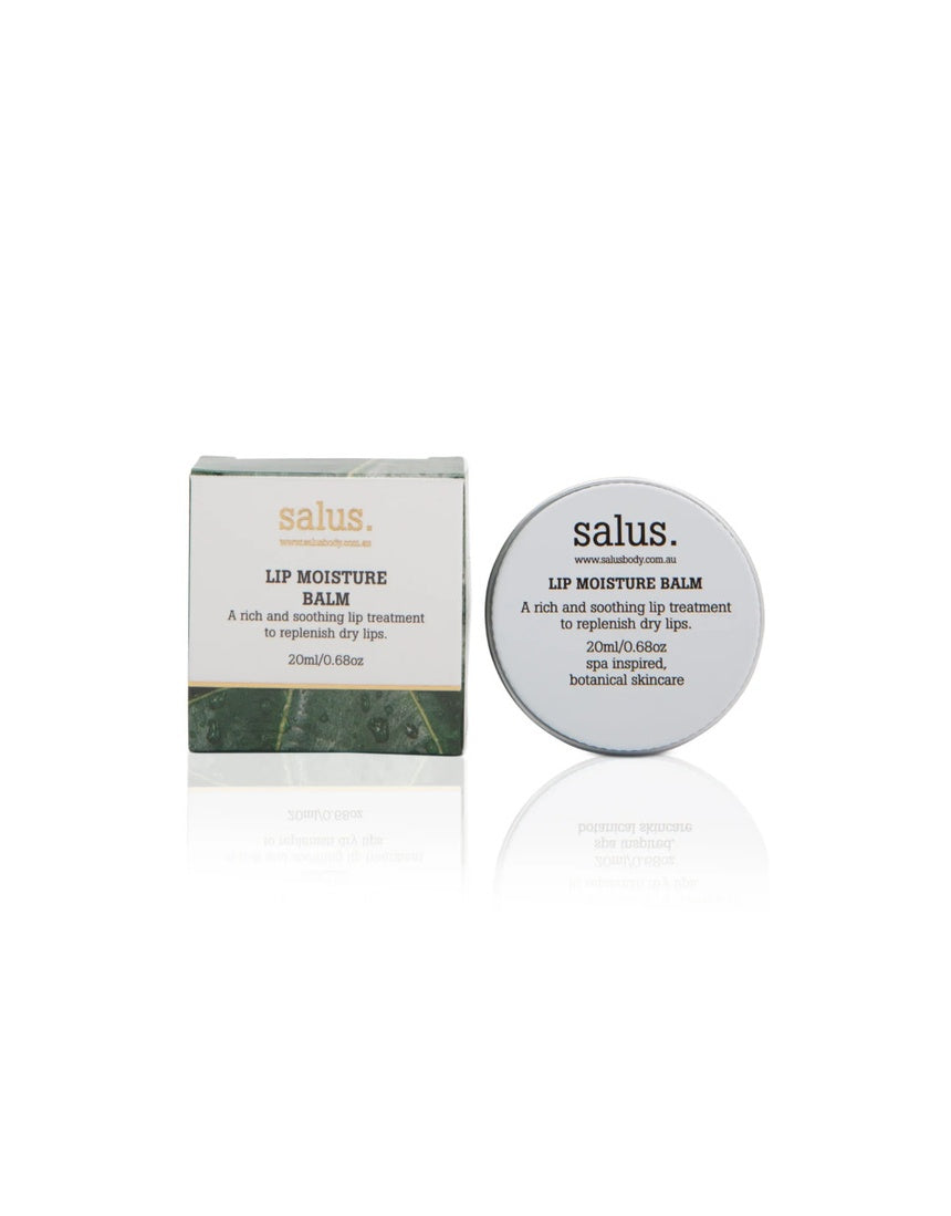 Salus Lip Moisture Balm 20ml, a nourishing lip balm in a sleek tube, designed to hydrate and protect dry lips.