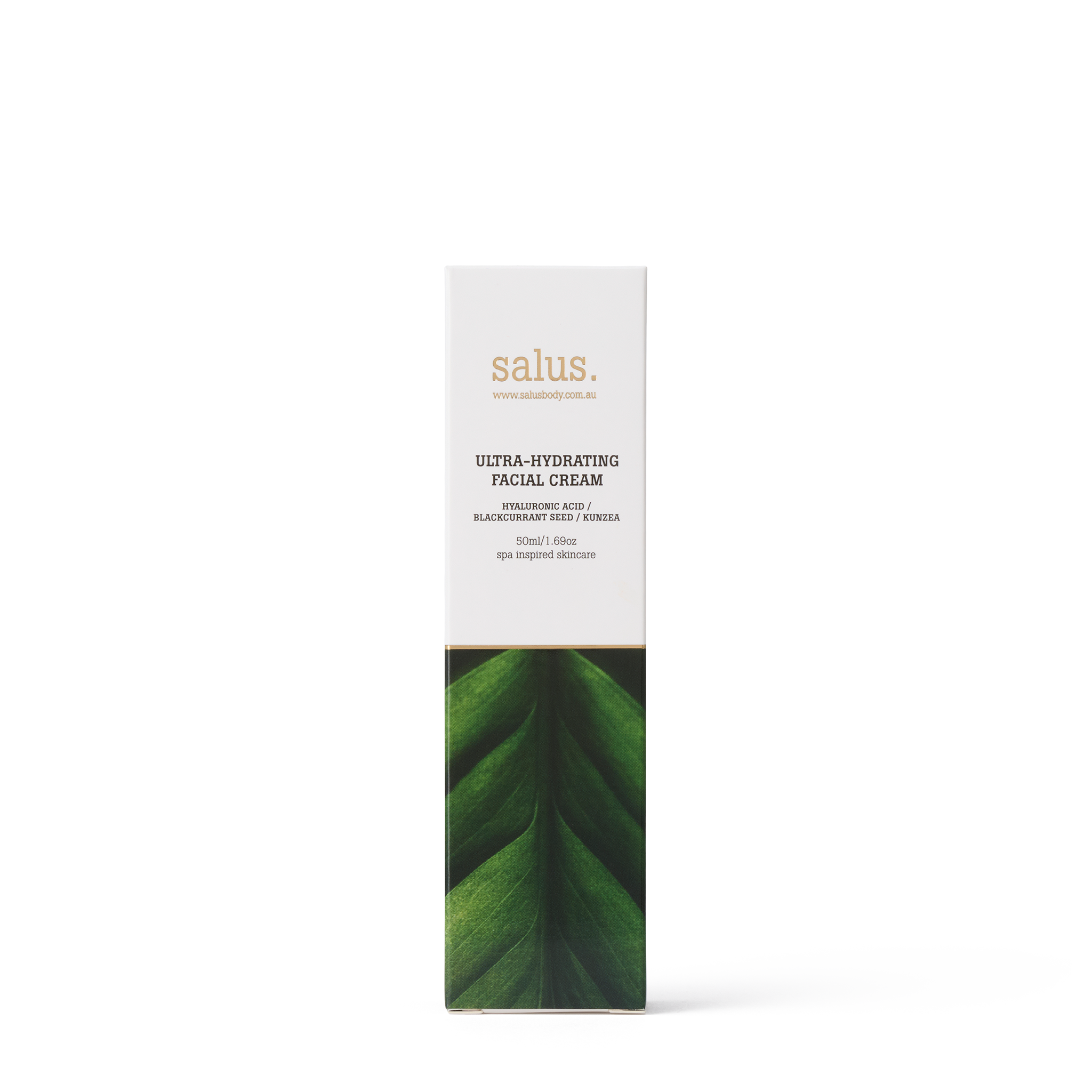 Salus Ultra-Hydrating Facial Cream 50ml jar with smooth, creamy texture and white packaging, designed for deep facial hydration.
