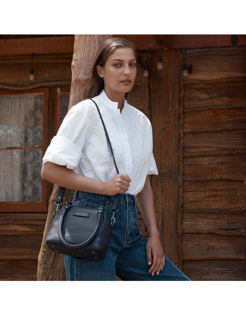 Status Anxiety Mini Mountains Bag in midnight blue, stylish small bag with mountain-inspired design, perfect for everyday use.