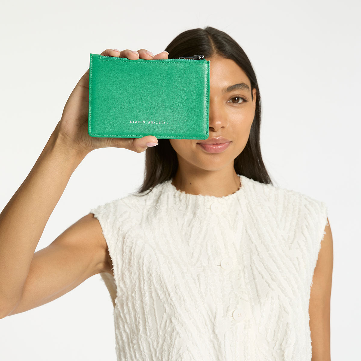 Status Anxiety Gone Again Wallet in Emerald Nappa - lifestyle view