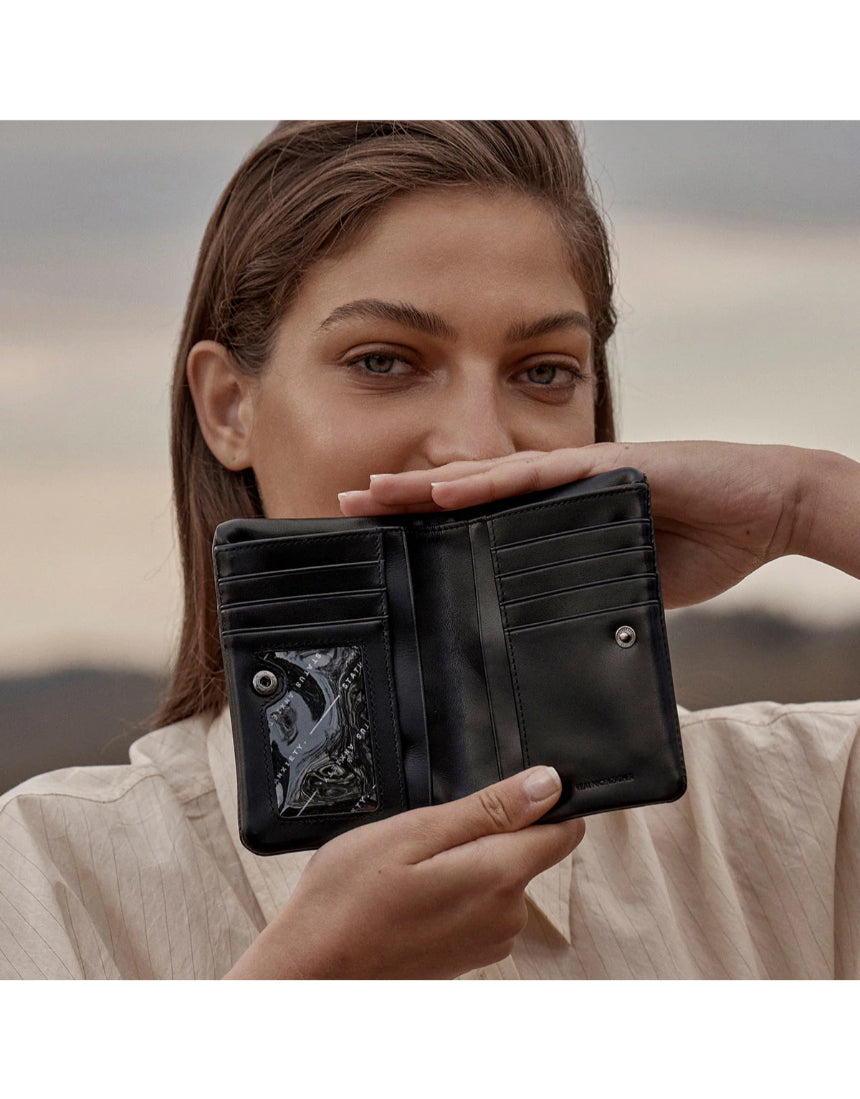 Black Status Anxiety Is Now Better Wallet with multiple card slots and sleek design, ideal for everyday use.