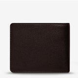 Status Anxiety Leonard Wallet in chocolate brown with multiple card slots and a sleek leather design.