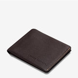 Status Anxiety Otis Wallet in chocolate brown, showing the top-angle view of its compact leather design.