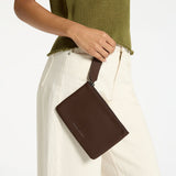Status Anxiety Take Your Chances Wallet in Cocoa Nappa leather, showcasing its sleek design and card slots.
