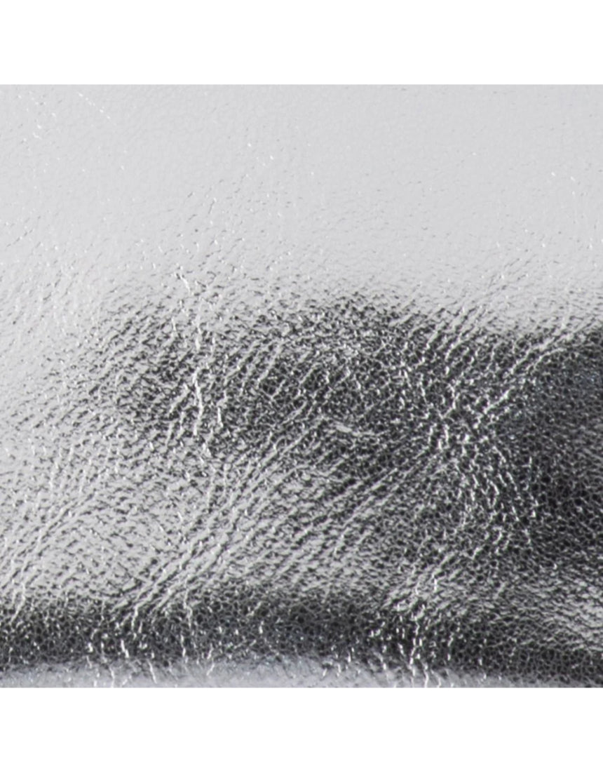 Olga Berg Tally metallic silver clutch bag with a sleek design and textured surface, perfect for evening and special occasions.