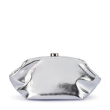 Olga Berg Tally metallic silver clutch bag with sleek, shiny finish and compact design for evening or formal occasions.