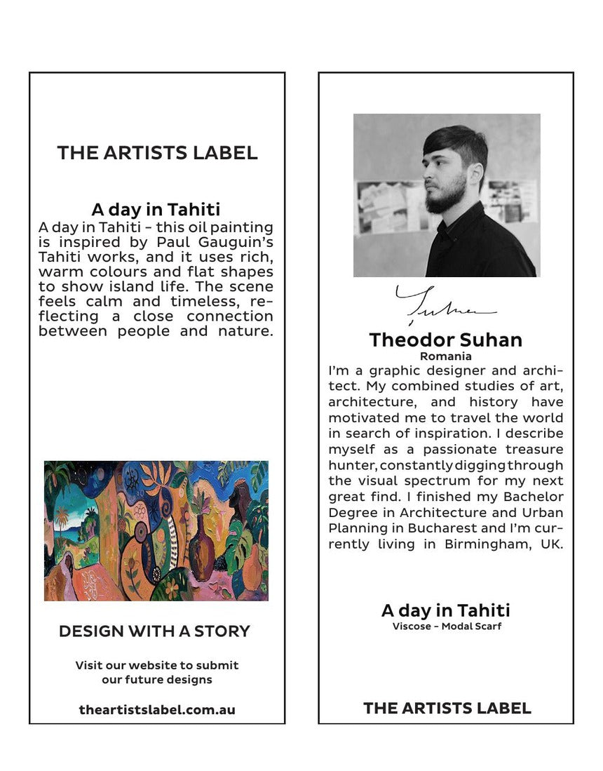 The Artists Label - A Day in Tahiti Scarf hang tag