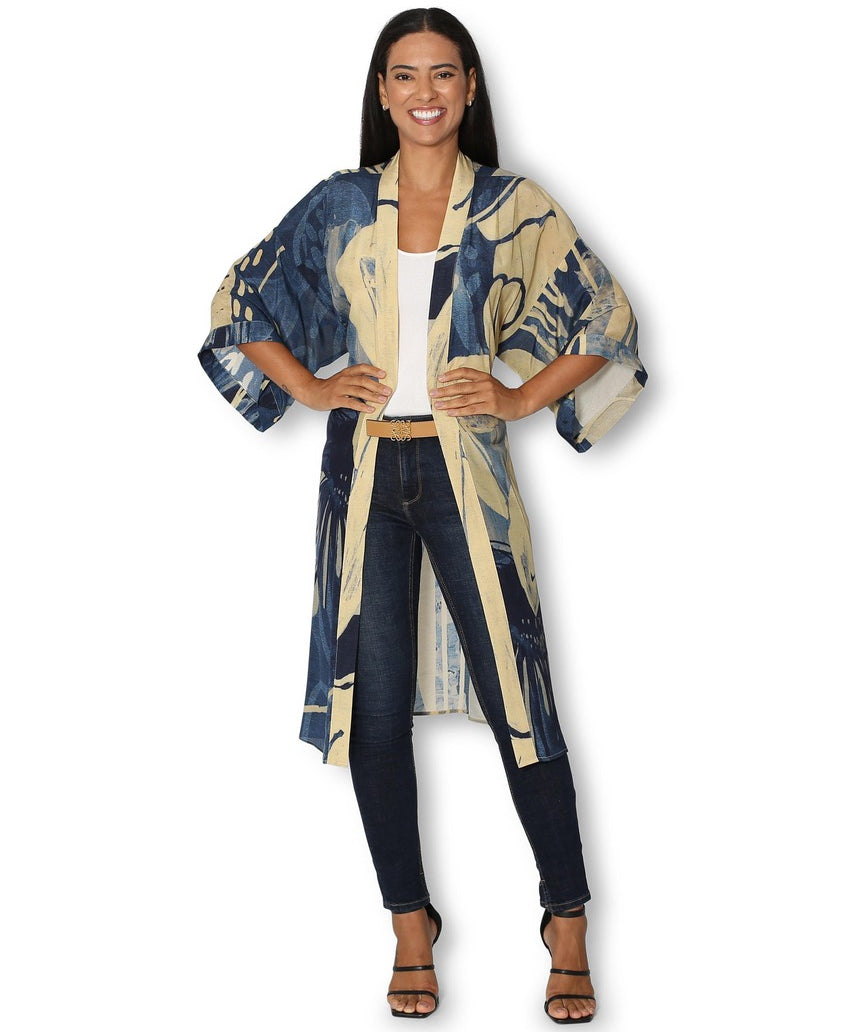 The Artists Label - An Evening in Portugal Long Silk Kimono - front