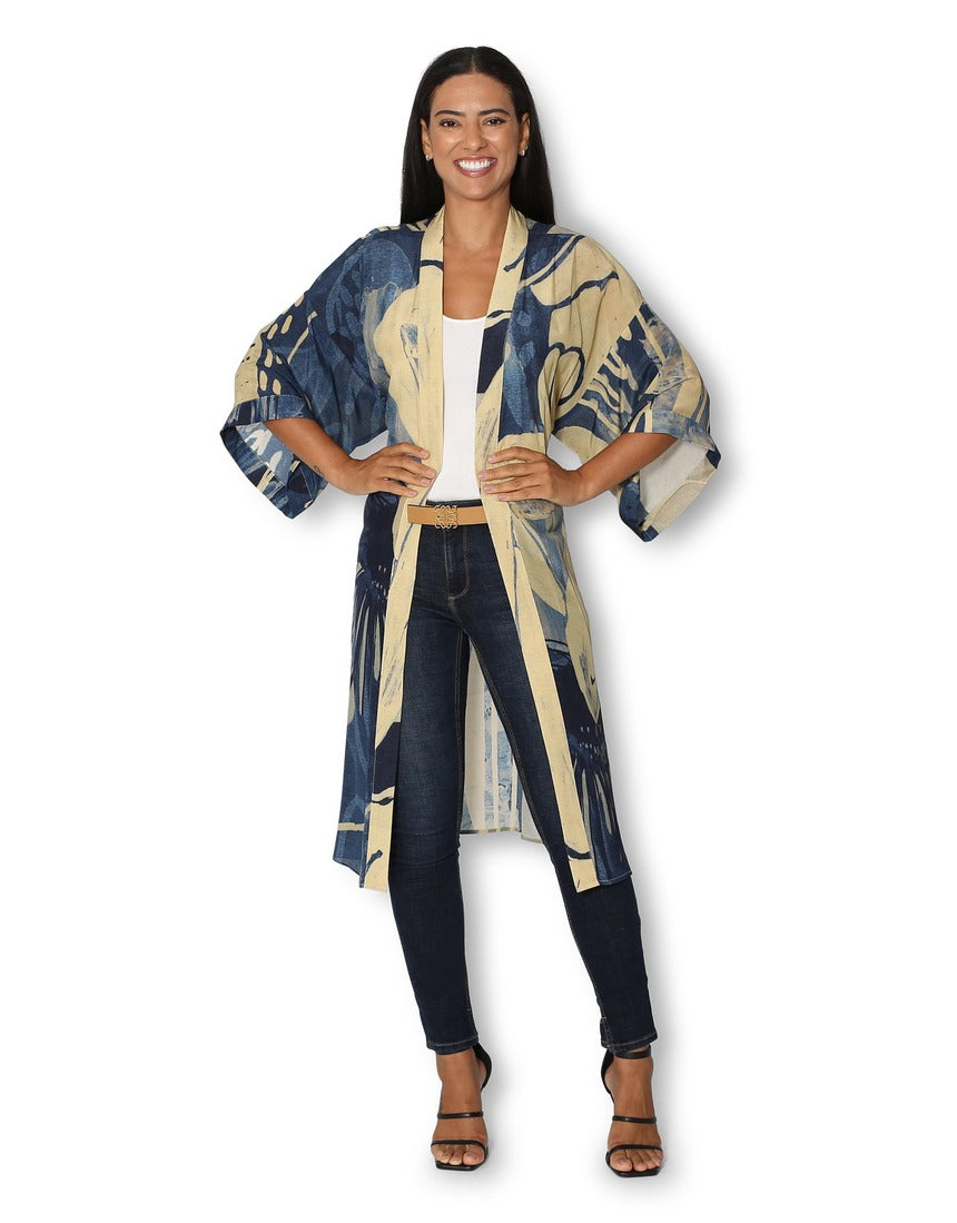 The Artists Label - An Evening in Portugal Long Silk Kimono - front