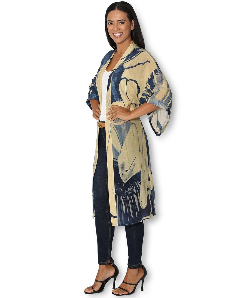 The Artists Label - An Evening in Portugal Long Silk Kimono - side