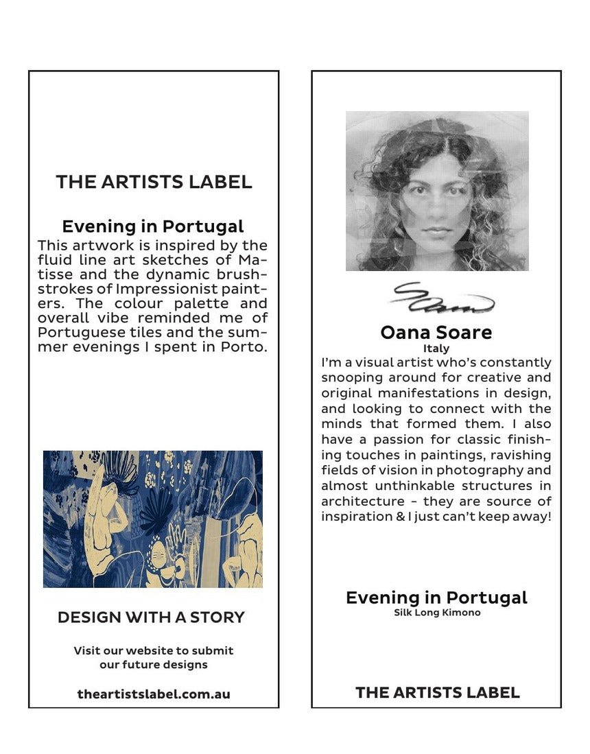 The Artists Label - An Evening in Portugal Long Silk Kimono hang tag