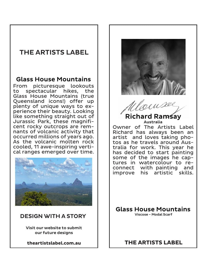 The Artists Label - Glass House Mountains Scarf hang tag