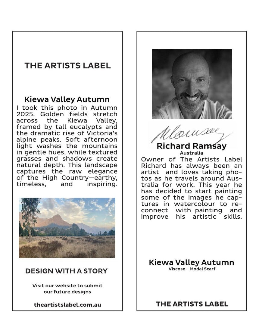 The Artists Label - Kiewa Valley Autumn Scarf hang tag