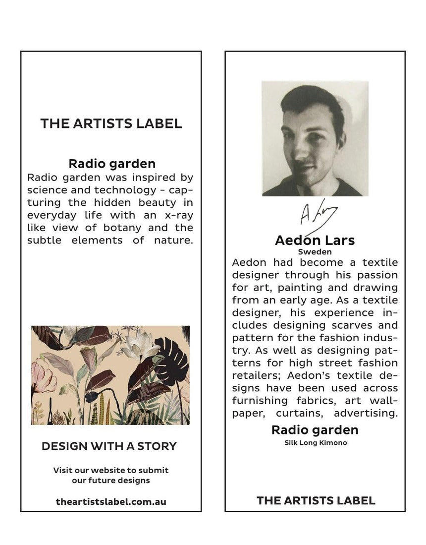 The Artists Label - Radio Garden Long Silk Kimono hang tag