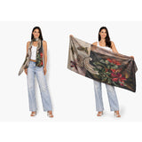 The Artists Label silk chiffon scarf featuring a vibrant Nas in a Vase design, showcasing intricate artwork and colorful fabric.