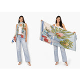 Silk chiffon scarf by The Artists Label featuring vibrant Banksias and Hockney-inspired floral design.
