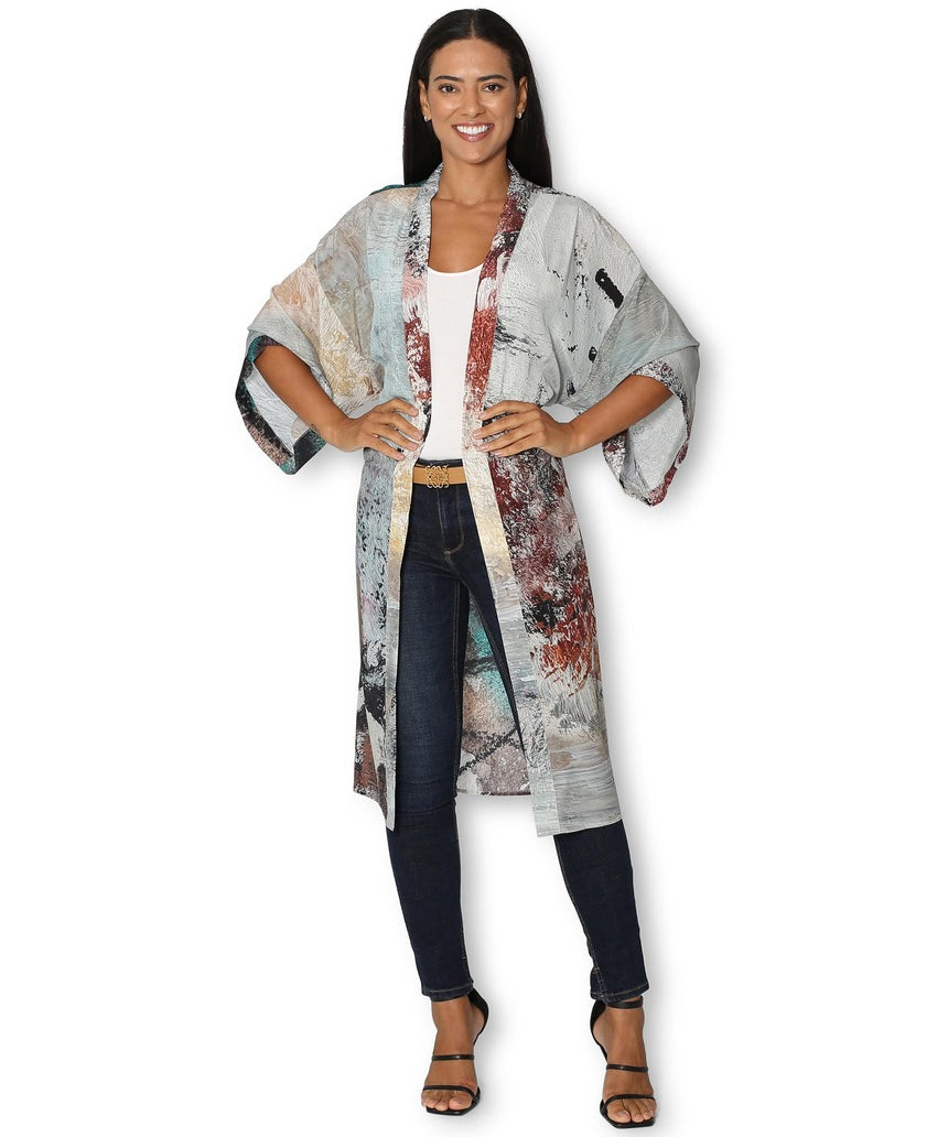 The Artists Label - Steps to the Lake Long Silk Kimono - front