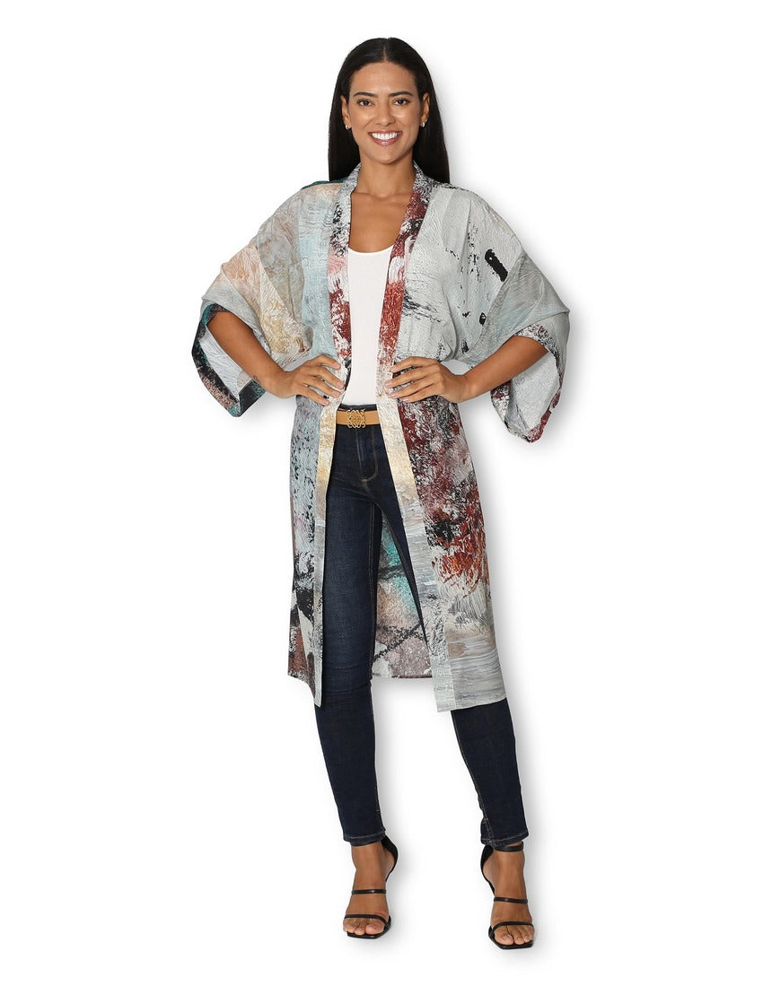 The Artists Label - Steps to the Lake Long Silk Kimono - front